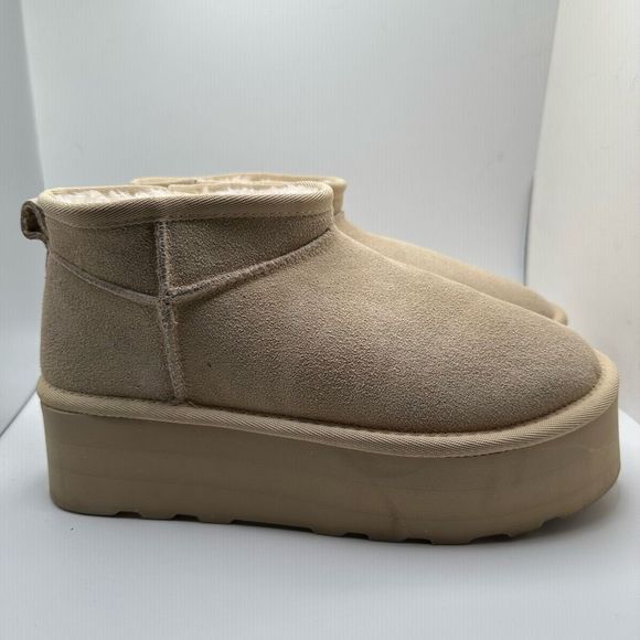 CUSHIONAIRE Women's Genuine Suede pull platform boot +Memory Foam 7.5 WIDE SAND - Picture 1 of 7